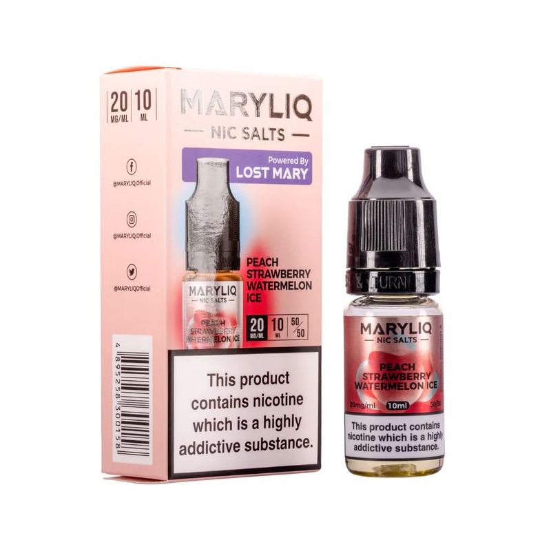 Liquid Maryliq Nic Salts 10ml - Peach Strawberry Watermelon Ice 20mg Liquid Maryliq Nic Salts 10ml - Peach Strawberry Watermelon Ice 20mg